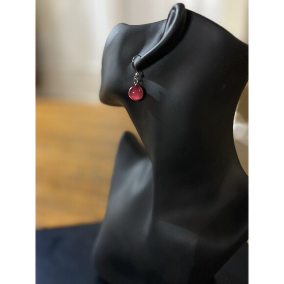 Dangle Earring With Red Glass Bead Drop Hook - Picture 5 of 8